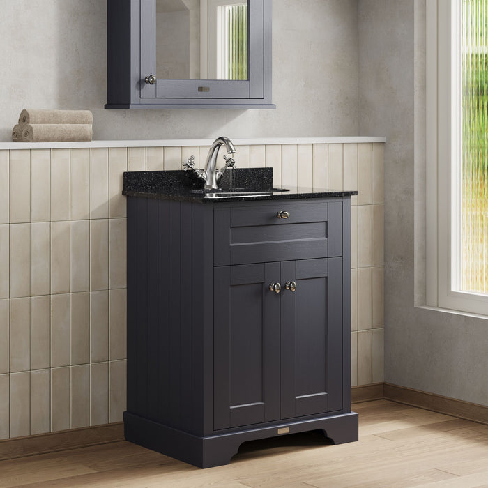Old London 600mm Twilight Blue 2 Door Floor Standing Cabinet With 1 Tap Hole Marble Basin