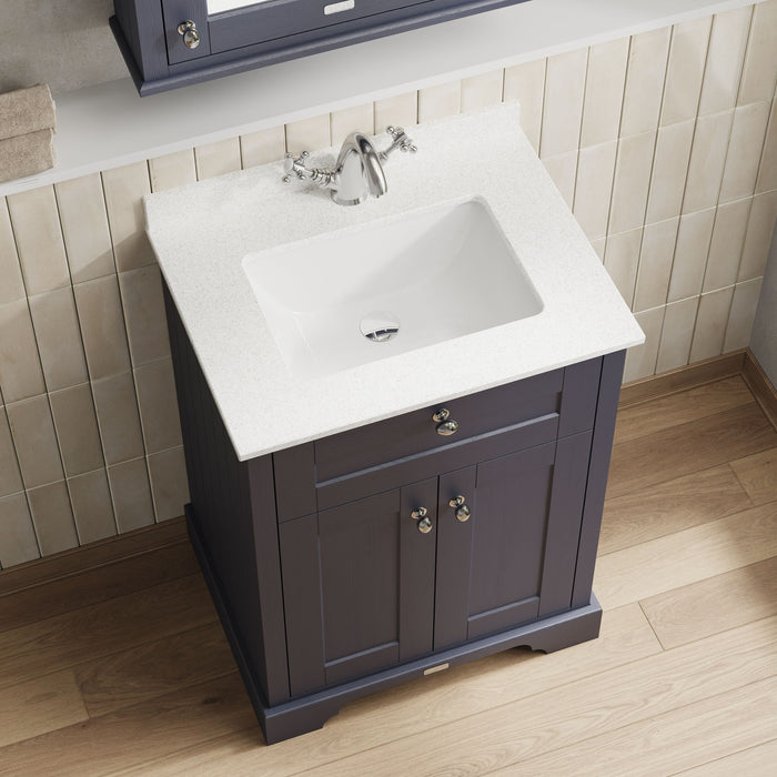 Old London 600mm Twilight Blue 2 Door Floor Standing Cabinet With 1 Tap Hole Marble Basin
