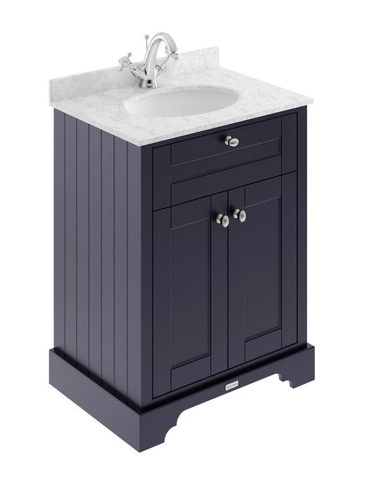 Old London 600mm Twilight Blue 2 Door Floor Standing Cabinet With 1 Tap Hole Marble Basin