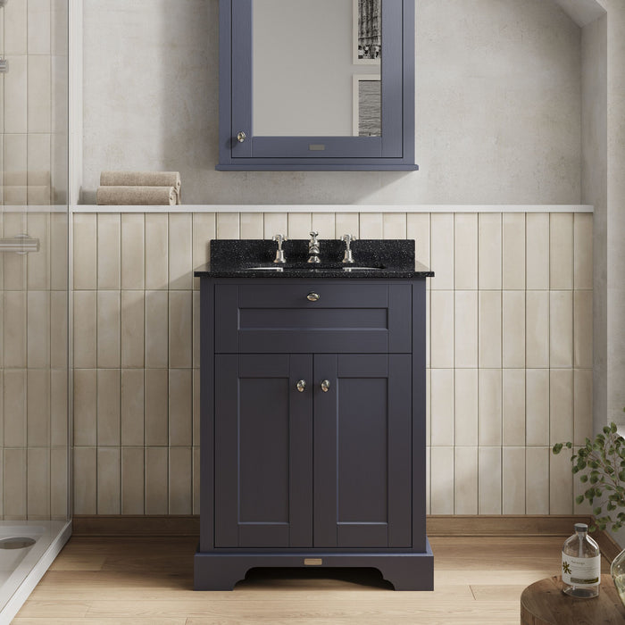 Old London 600mm Twilight Blue 2 Door Floor Standing Cabinet With 3 Tap Holes Marble Basin