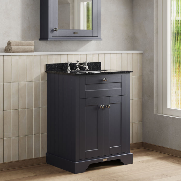 Old London 600mm Twilight Blue 2 Door Floor Standing Cabinet With 3 Tap Holes Marble Basin