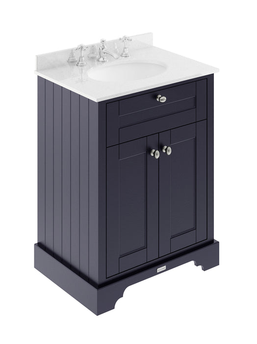 Old London 600mm Twilight Blue 2 Door Floor Standing Cabinet With 3 Tap Holes Marble Basin