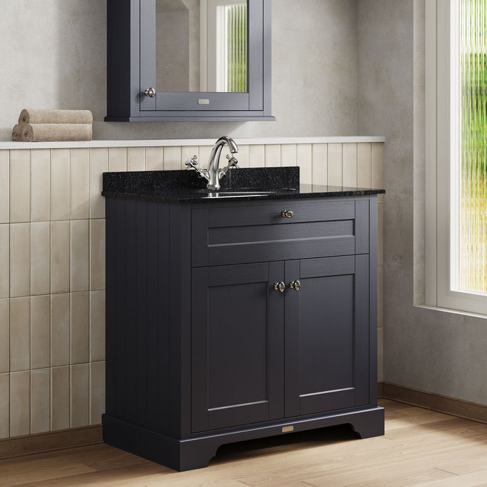 Old London 800mm Twilight Blue 2 Door Floor Standing Cabinet With 1 Tap Hole Marble Basin