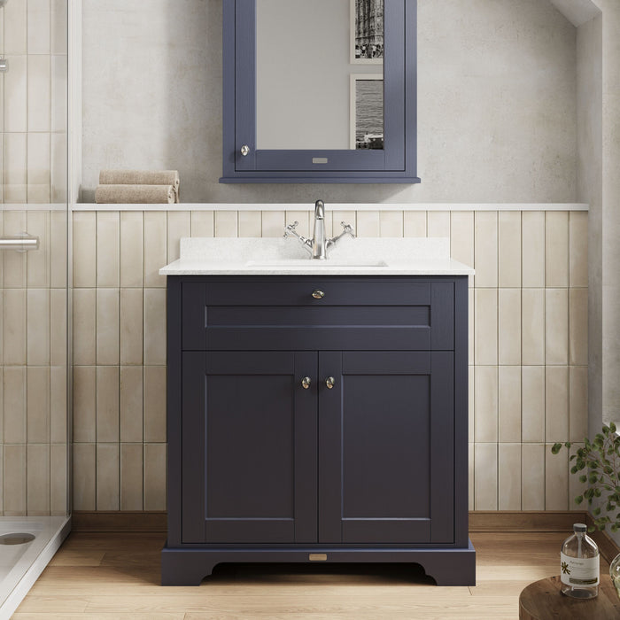 Old London 800mm Twilight Blue 2 Door Floor Standing Cabinet With 1 Tap Hole Marble Basin