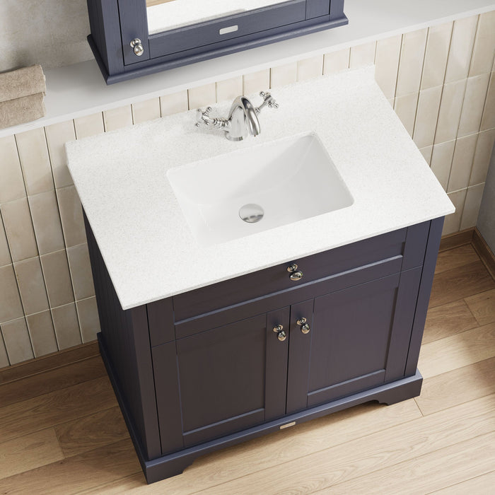 Old London 800mm Twilight Blue 2 Door Floor Standing Cabinet With 1 Tap Hole Marble Basin