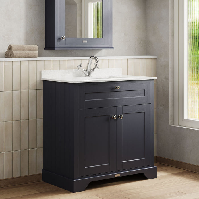 Old London 800mm Twilight Blue 2 Door Floor Standing Cabinet With 1 Tap Hole Marble Basin