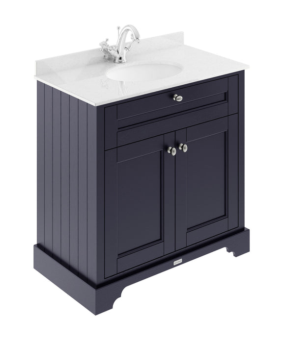 Old London 800mm Twilight Blue 2 Door Floor Standing Cabinet With 1 Tap Hole Marble Basin