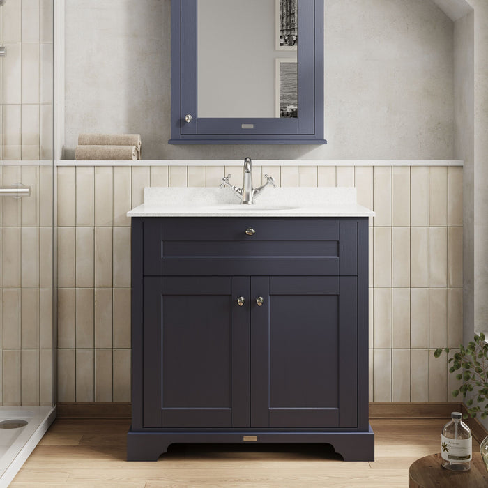 Old London 800mm Twilight Blue 2 Door Floor Standing Cabinet With 1 Tap Hole Marble Basin