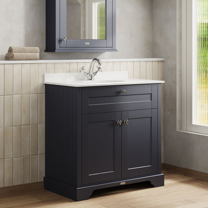 Old London 800mm Twilight Blue 2 Door Floor Standing Cabinet With 1 Tap Hole Marble Basin