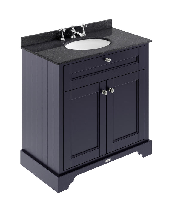 Old London 800mm Twilight Blue 2 Door Floor Standing Cabinet With 3 Tap Holes Marble Basin
