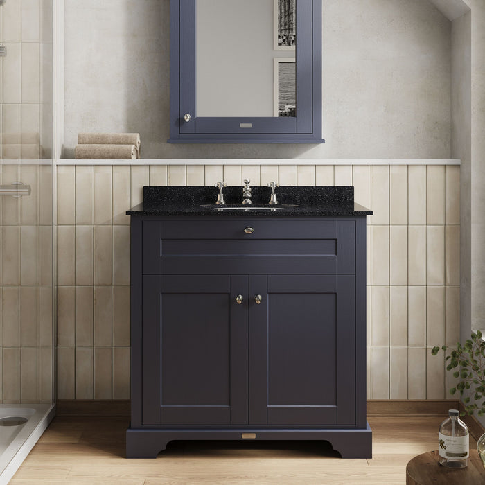 Old London 800mm Twilight Blue 2 Door Floor Standing Cabinet With 3 Tap Holes Marble Basin