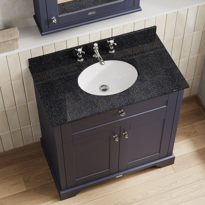 Old London 800mm Twilight Blue 2 Door Floor Standing Cabinet With 3 Tap Holes Marble Basin