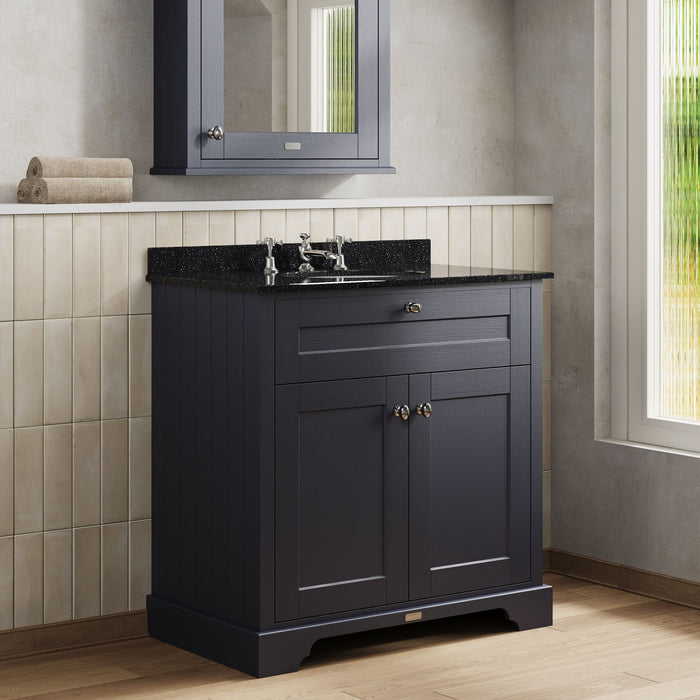 Old London 800mm Twilight Blue 2 Door Floor Standing Cabinet With 3 Tap Holes Marble Basin