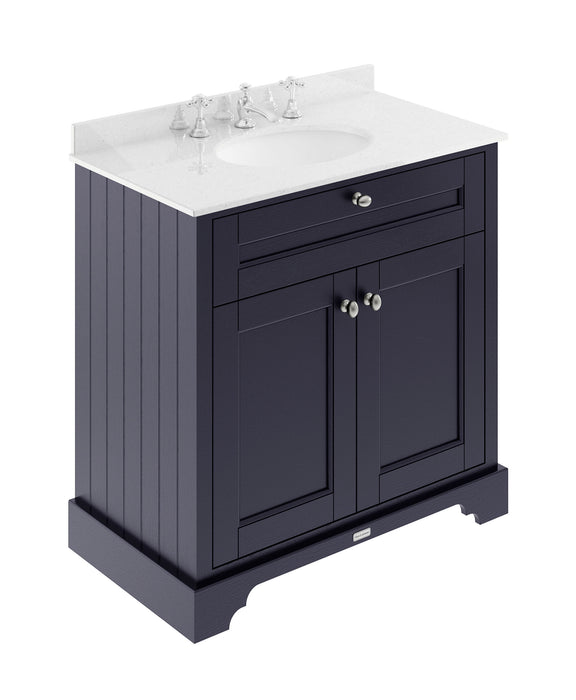 Old London 800mm Twilight Blue 2 Door Floor Standing Cabinet With 3 Tap Holes Marble Basin
