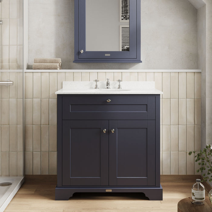 Old London 800mm Twilight Blue 2 Door Floor Standing Cabinet With 3 Tap Holes Marble Basin
