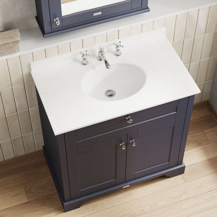 Old London 800mm Twilight Blue 2 Door Floor Standing Cabinet With 3 Tap Holes Marble Basin