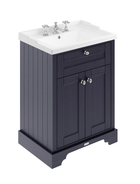 Old London 600mm Twilight Blue 2 Door Floor Standing Cabinet With 3 Tap Holes Basin