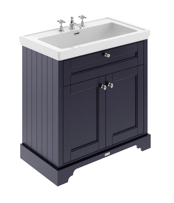 Old London 800mm Twilight Blue 2 Door Floor Standing Vanity Unit With 3 Tap Holes Basin