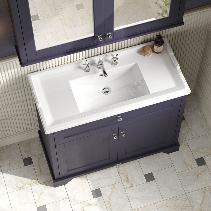 Old London 1000mm Twilight Blue 2 Door Floor Standing Cabinet With 3 Tap Holes Basin