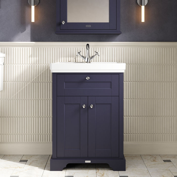 Old London 600mm Twilight Blue 2 Door Floor Standing Vanity Unit With Basin