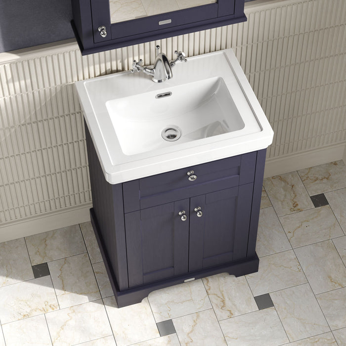 Old London 600mm Twilight Blue 2 Door Floor Standing Vanity Unit With Basin