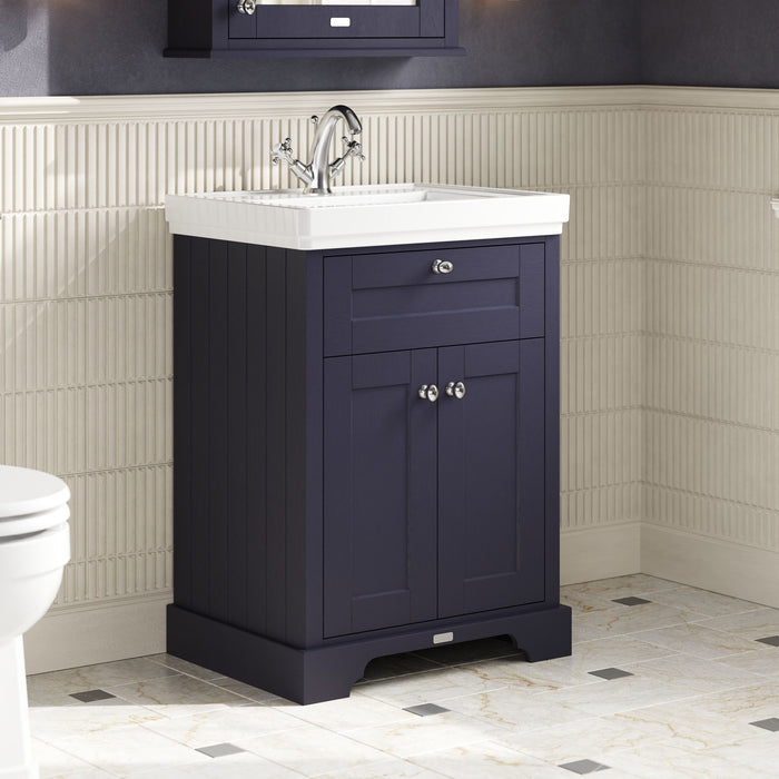 Old London 600mm Twilight Blue 2 Door Floor Standing Vanity Unit With Basin