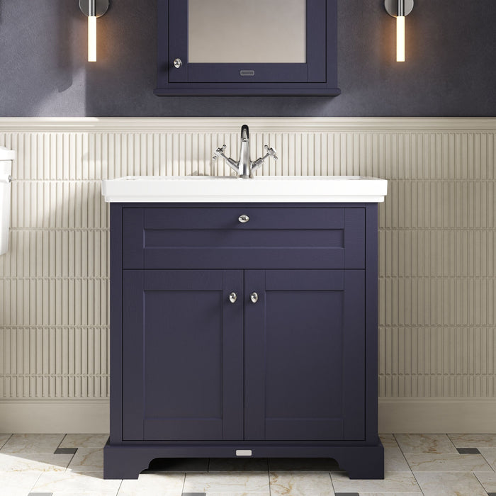 Old London 800mm Twilight Blue 2 Door Floor Standing Vanity Unit With Basin