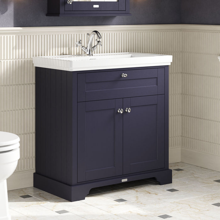 Old London 800mm Twilight Blue 2 Door Floor Standing Vanity Unit With Basin