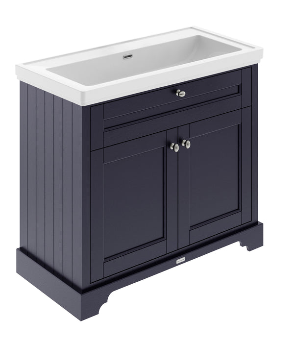 Old London 1000mm Twilight Blue 2 Door Floor Standing Vanity Unit With Fireclay Basin