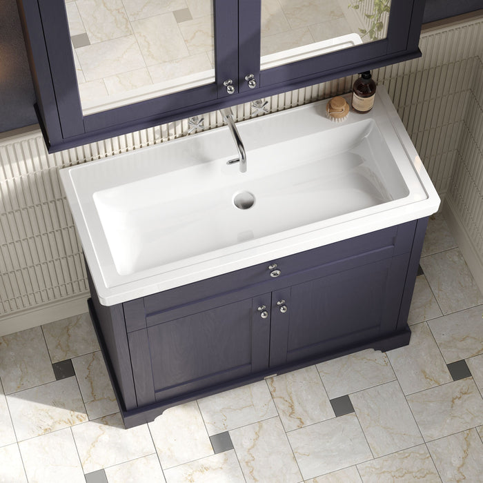 Old London 1000mm Twilight Blue 2 Door Floor Standing Vanity Unit With Fireclay Basin