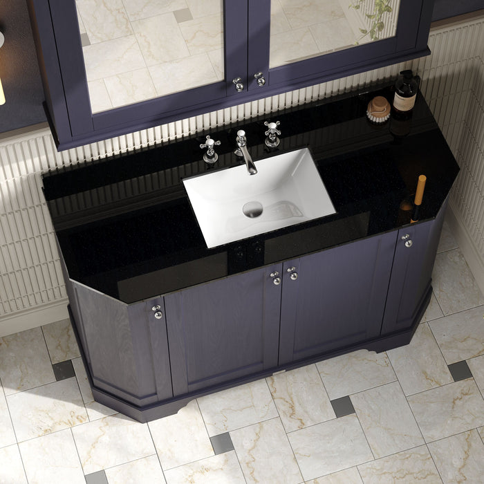 Old London 1200mm Twilight Blue 4 Door Floor Standing Angled Vanity Unit With 3 Tap Holes Black Marble Basin