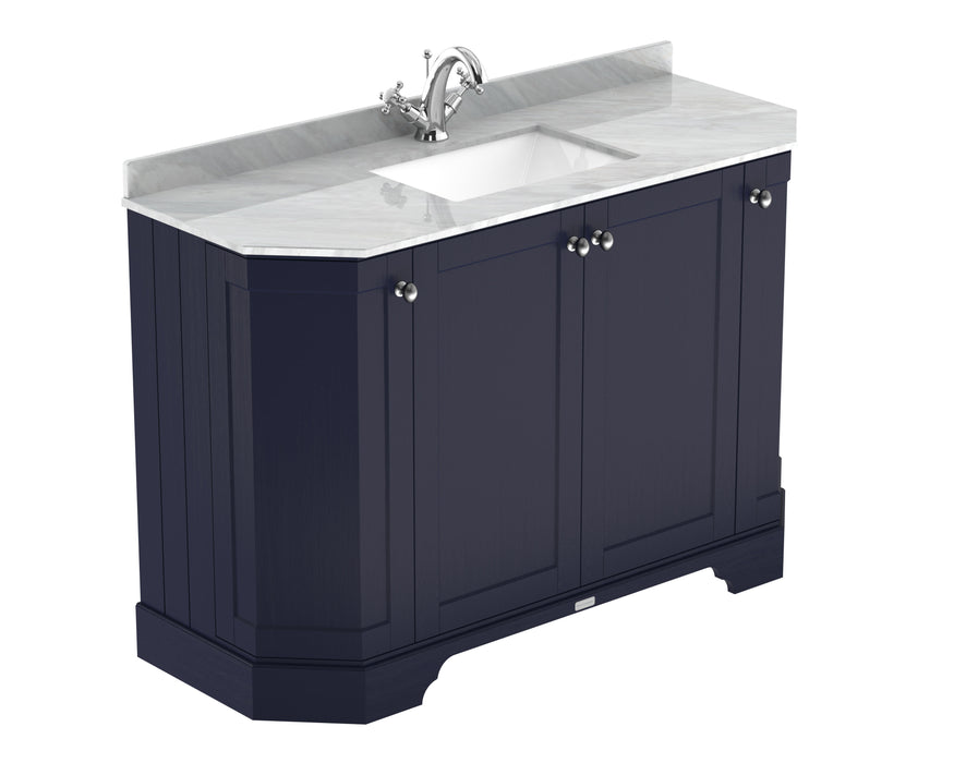 Old London 1200mm Twilight Blue 4 Door Floor Standing Angled Vanity Unit With 1 Tap Hole Grey Marble Basin