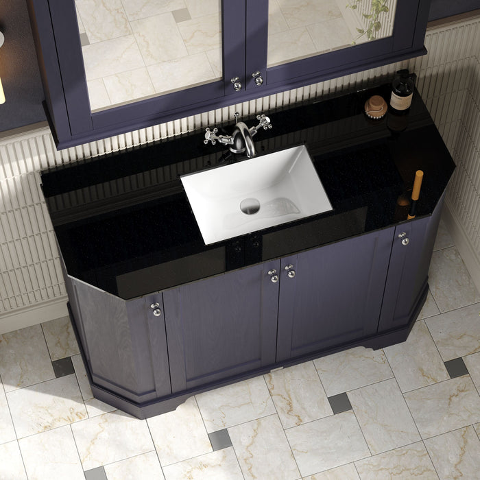 Old London 1200mm Twilight Blue 4 Door Floor Standing Angled Vanity Unit With 1 Tap Hole Black Marble Basin