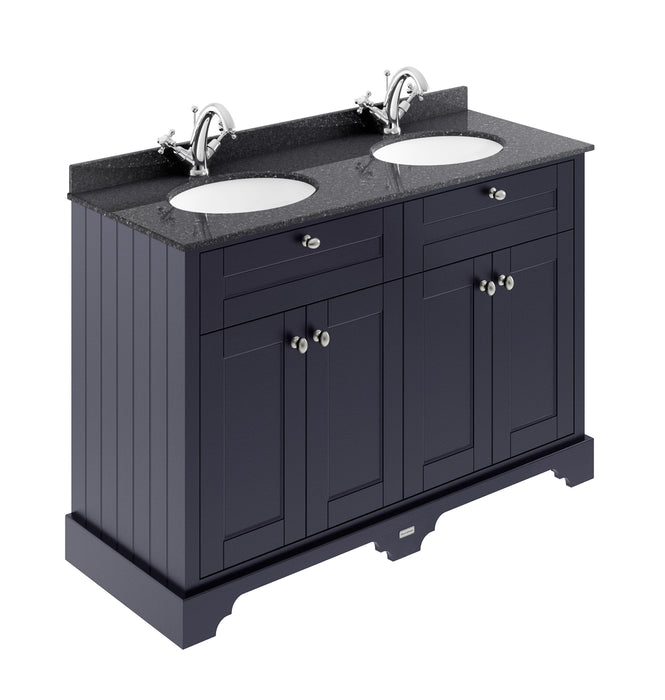 Old London 1200mm Twilight Blue 4 Door Floor Standing Cabinet With Black Marble Basin