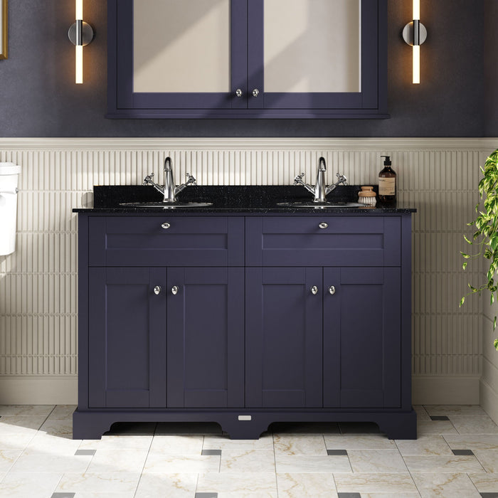 Old London 1200mm Twilight Blue 4 Door Floor Standing Cabinet With Black Marble Basin