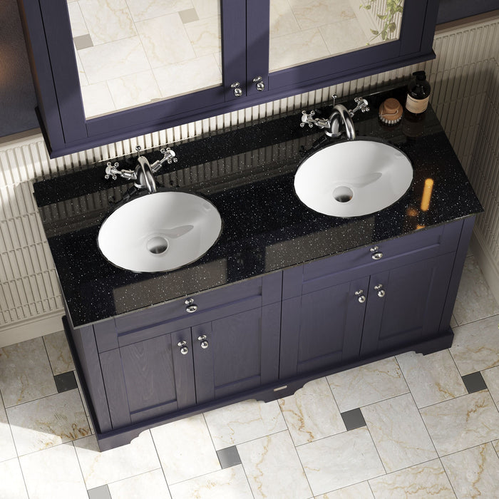 Old London 1200mm Twilight Blue 4 Door Floor Standing Cabinet With Black Marble Basin