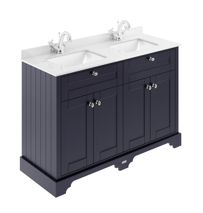 Old London 1200mm Twilight Blue 4 Door Floor Standing Cabinet With Twin Marble Basin
