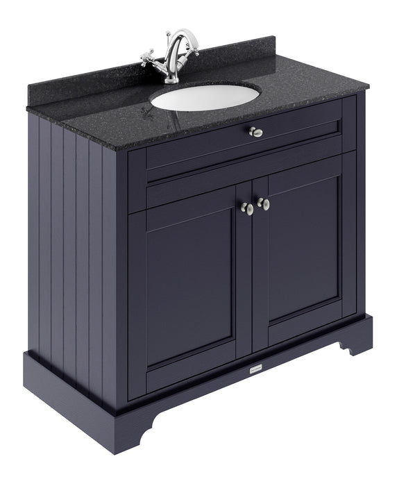 Old London 1000mm Twilight Blue 2 Door Floor Standing Cabinet With 1 Tap Hole Marble Basin