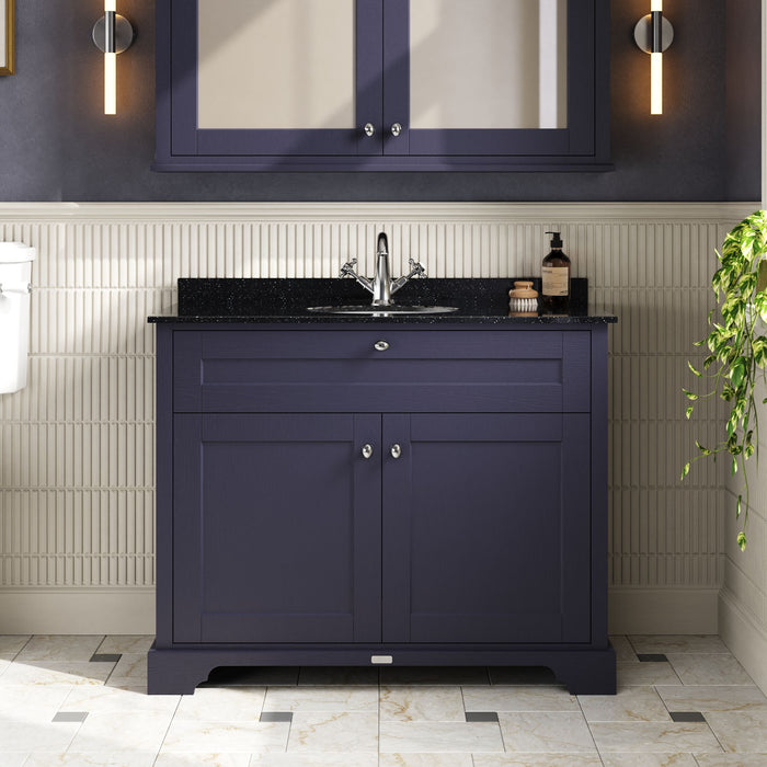 Old London 1000mm Twilight Blue 2 Door Floor Standing Cabinet With 1 Tap Hole Marble Basin
