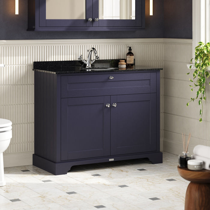 Old London 1000mm Twilight Blue 2 Door Floor Standing Cabinet With 1 Tap Hole Marble Basin