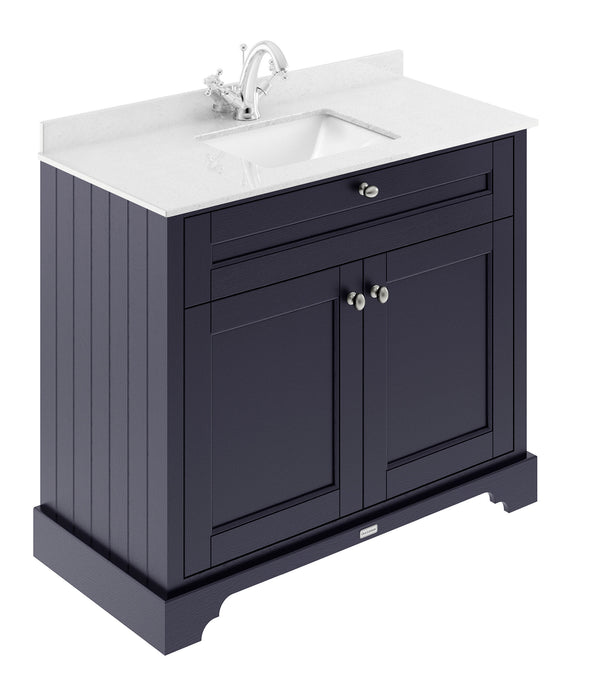 Old London 1000mm Twilight Blue 2 Door Floor Standing Cabinet With 1 Tap Hole Marble Basin
