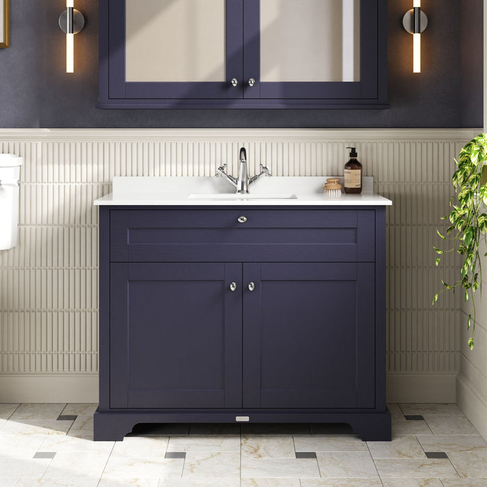 Old London 1000mm Twilight Blue 2 Door Floor Standing Cabinet With 1 Tap Hole Marble Basin