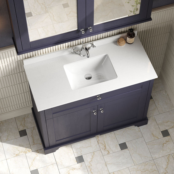 Old London 1000mm Twilight Blue 2 Door Floor Standing Cabinet With 1 Tap Hole Marble Basin