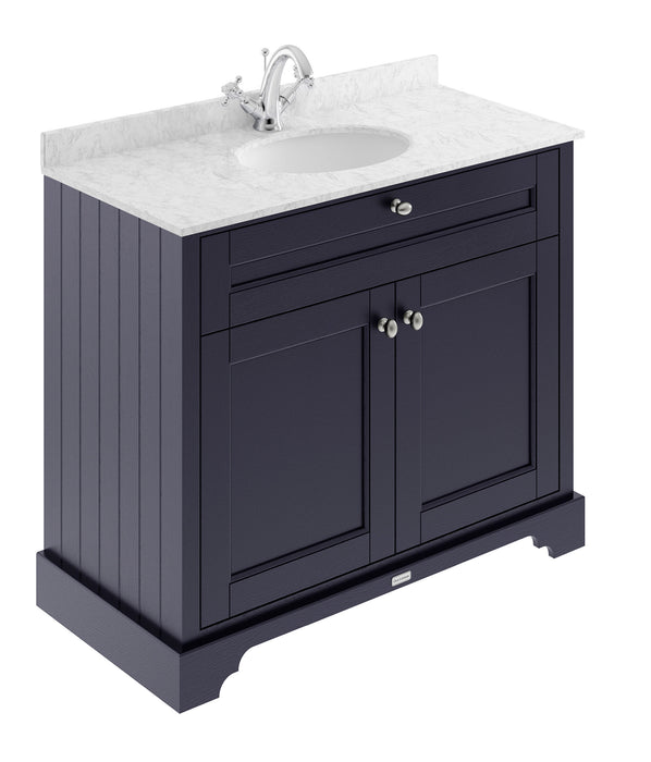 Old London 1000mm Twilight Blue 2 Door Floor Standing Cabinet With 1 Tap Hole Marble Basin