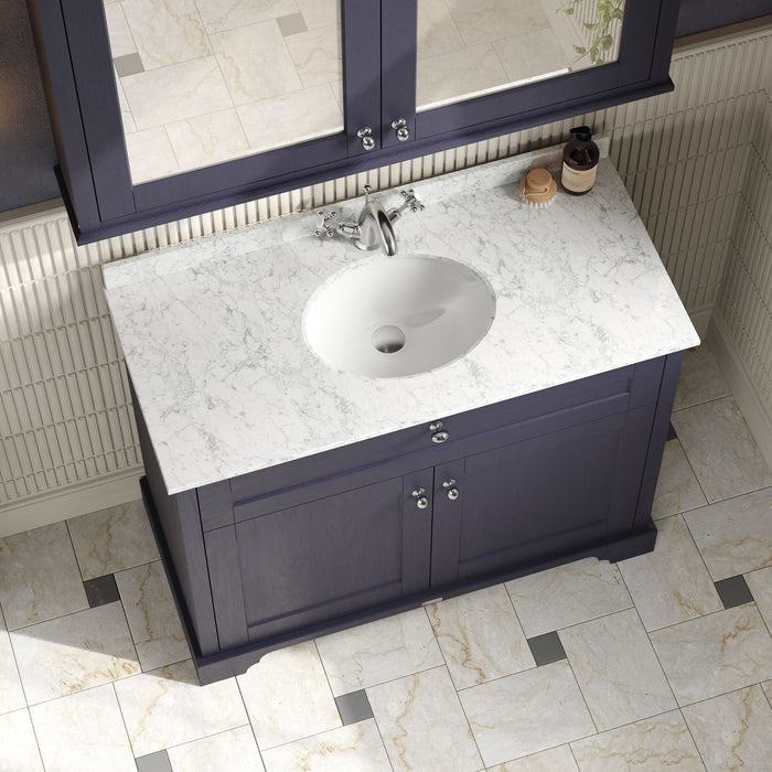 Old London 1000mm Twilight Blue 2 Door Floor Standing Cabinet With 1 Tap Hole Marble Basin