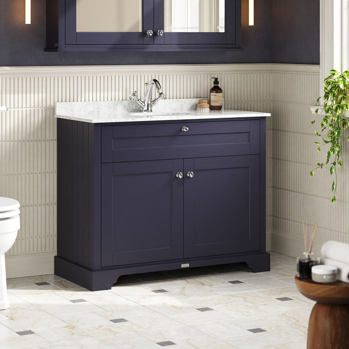 Old London 1000mm Twilight Blue 2 Door Floor Standing Cabinet With 1 Tap Hole Marble Basin
