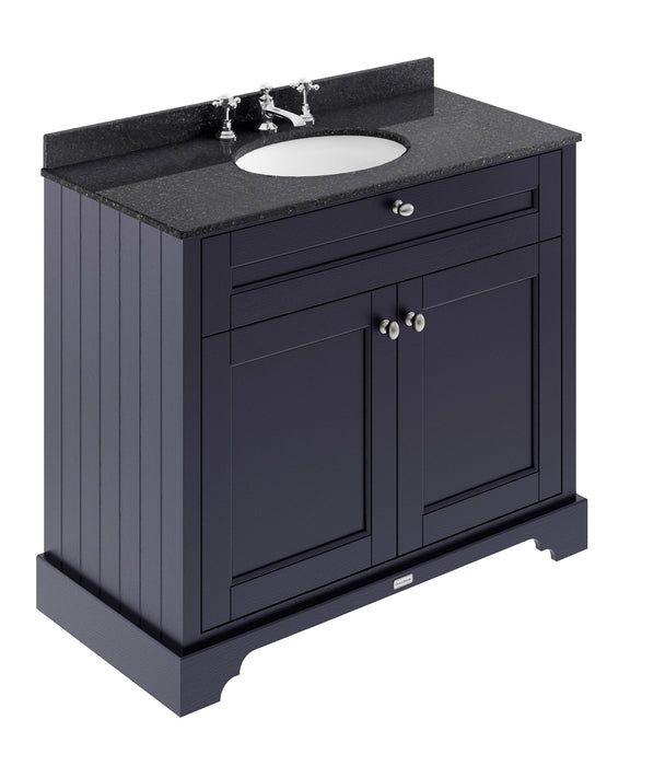 Old London 1000mm Twilight Blue 2 Door Floor Standing Cabinet With 3 Tap Holes Marble Basin