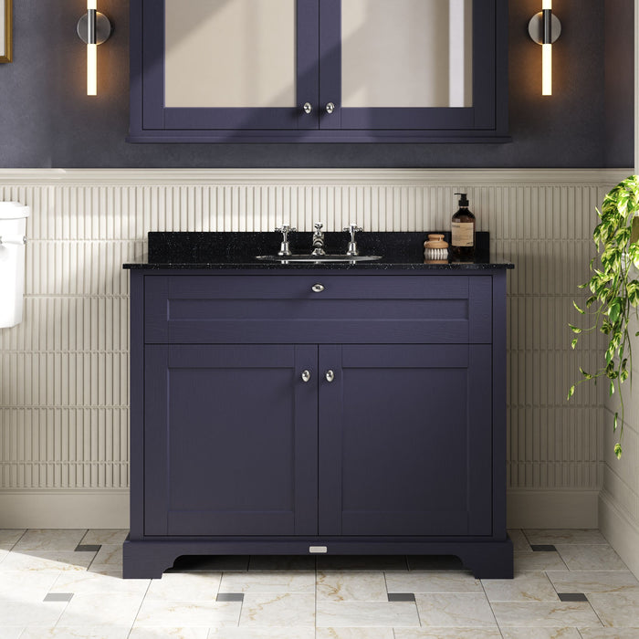 Old London 1000mm Twilight Blue 2 Door Floor Standing Cabinet With 3 Tap Holes Marble Basin