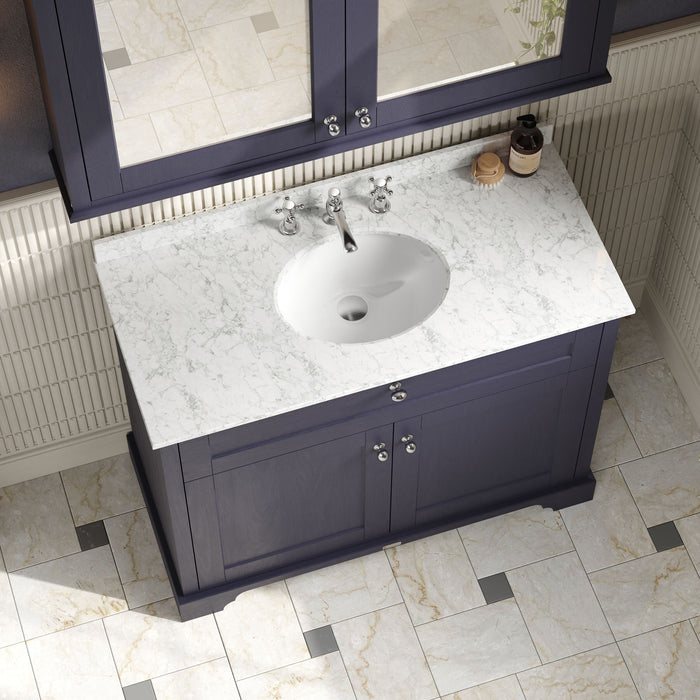 Old London 1000mm Twilight Blue 2 Door Floor Standing Cabinet With 3 Tap Holes Marble Basin
