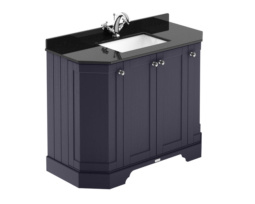 Old London 1000mm Twilight Blue 4 Door Floor Standing Angled Vanity Unit With 1 Tap Hole Marble Basin